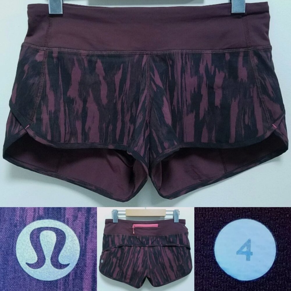 Lululemon Speed Short 4-Way Stretch Purple Black Pink Maroon 4 XS